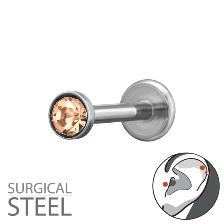 Piercing Do Horného Ucha S 3 mm Kryštálom, Tvarom Helixu A Rozmerom 1,2 X 6 mm (16 G) Ušné zátky Észer | All4silver