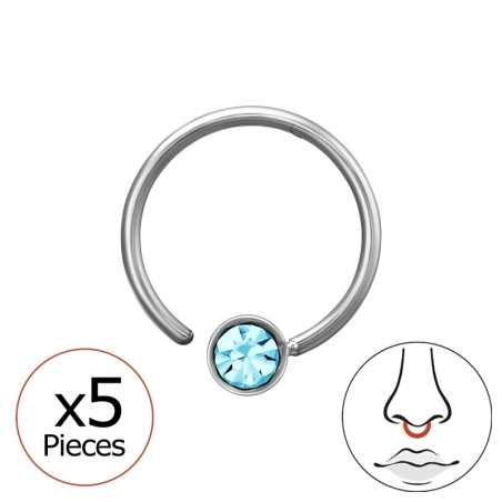 0,8X8 Mm-Es (20 G-Os) Varrat Nélküli Orrkarika 3 Mm-Es Kristállal (X5) Acél Észer | All4silver