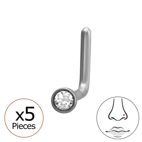 0,8X7X4,5Mm (20G) 4,5Mm Okrúhly Krištáľový Náušník V Tvare L (X5) Acél Észer | All4silver