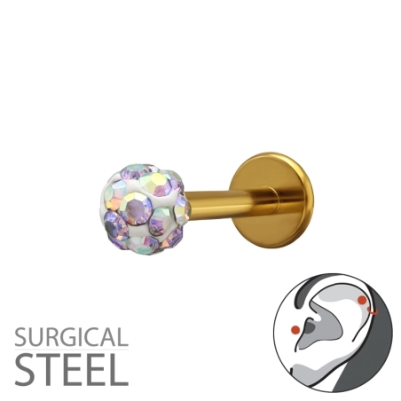 1,2X8 mm (16 G) - 3 Mm-Es Kristálygömb Arany Színű Acél Észer | All4silver