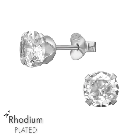 6 mm-es Kerek, Ródiummal Bevont - 925 Ezüst Alap Fülbevaló