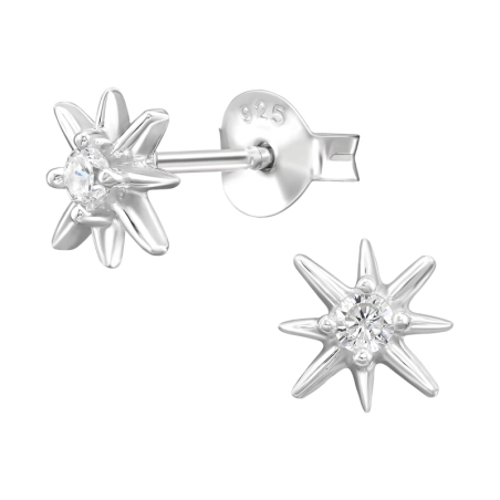 7 mm-Es Nyolcágú Csillag - 925 Ezüst Cirkónia Stift Fülbevaló