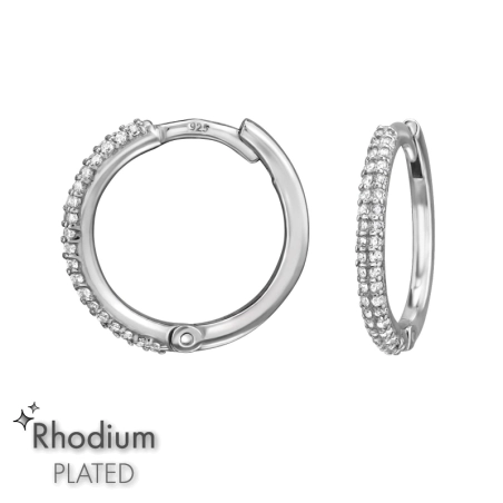 14 mm-Es Ródiumozott Karika Fülbevaló Cirkóniával - 925 Ezüst Huggies