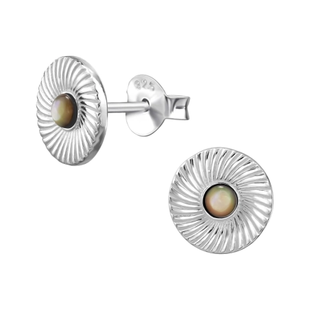 8 mm-Es Hullámos Kör Opállal - 925 Ezüst Stift Fülbevaló Féldrágakővel