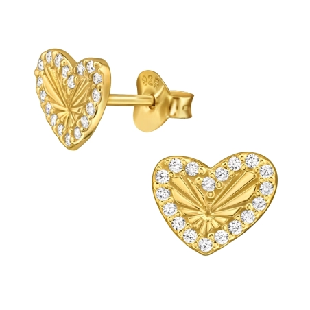 Aranyszínű, szabálytalan Alakú Szív Cirkóniával - 925 Ezüst Cirkónia Stift Fülbevaló