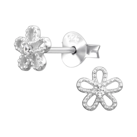 6 mm-Es Virág Cirkóniával - 925 Ezüst Cirkónia Stift Fülbevaló