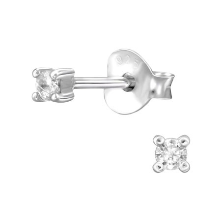 2 mm-Es Kerek Cirkónia - 925 Ezüst Cirkónia Stift Fülbevaló
