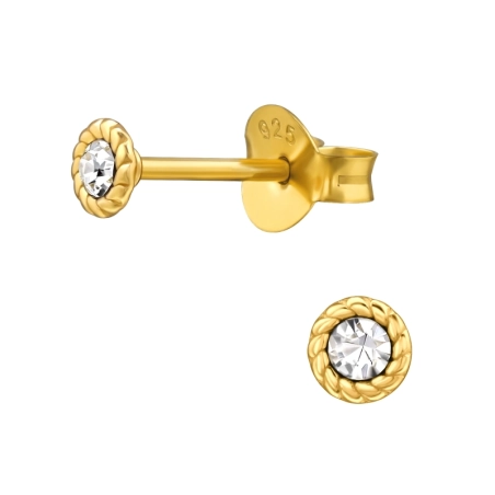 Arany kerek kristállyal 3.5Mm - 925 Ezüst Kristály Stift Fülbevaló