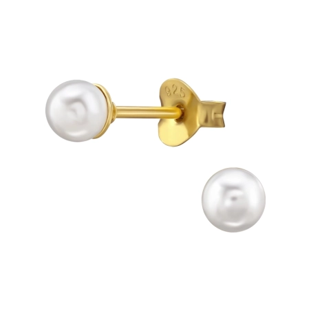 4mm Studs gyöngyökkel - 925 Ezüst Stift Fülbevaló Gyönggyel