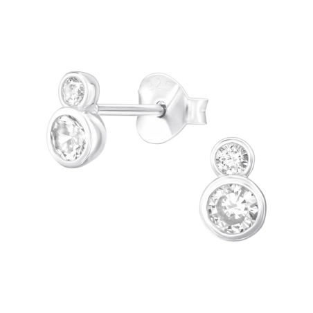 2 összekötött cirkónia - 925 Ezüst Cirkónia Stift Fülbevaló