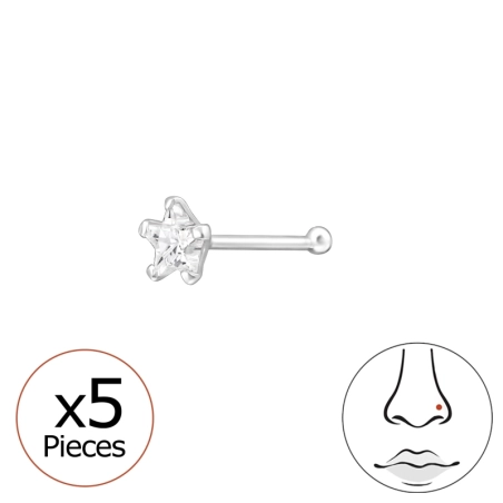 5 db Csillag cirkónial - 925 Ezüst Orrpiercing