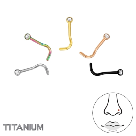 0,8 mm x 10 mm Hosszú, 2 mm-es golyós x 5 db-os kristály orr piercing (20G) - Titán Titanium Nose Jewelry