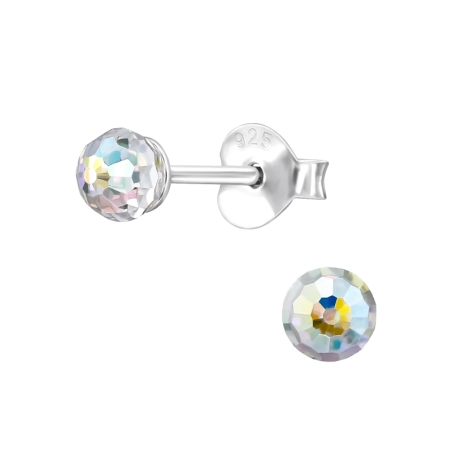 Facette Golyó 4mm - 925 Ezüst Kristály Stift Fülbevaló