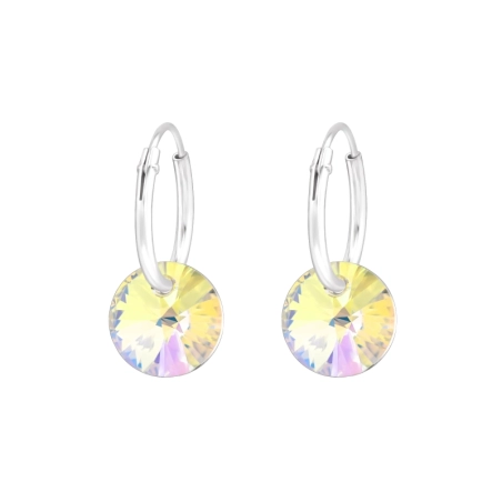 Kerek forma kő ezüst karika fülbevaló - 925 Ezüst Kristály Fülbevaló