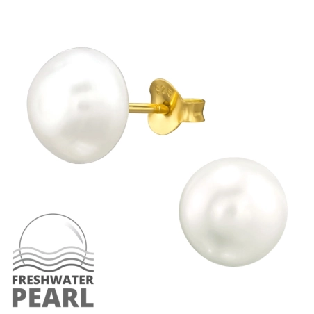 10mm édesvízi gyöngy aranyozott ezüst fülbevaló - 925 Ezüst Stift Fülbevaló Gyönggyel