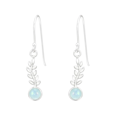 Levél és kék kerek logós ezüst fülbevaló - 925 Ezüst Fülbevaló Féldrágakőből & Opál Fülbevalók