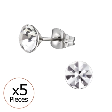 Acél Kerek 6 mm X 5 Stift Kristállyal fülbevaló Acél Stift Észer | All4silver