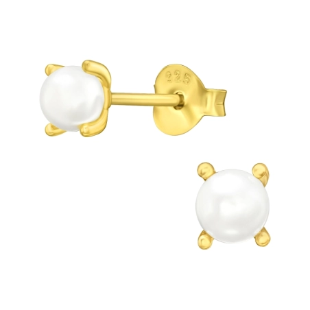 4mm aranyozott gyöngy - 925 Ezüst Stift Fülbevaló Gyönggyel