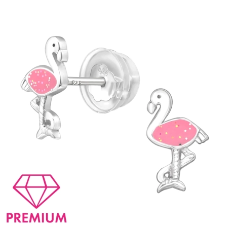 Flamingó ezüst fülbevaló - Premium* - 925 Ezüst Színes Fülbevalók