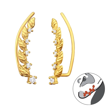 Aranyozott Levél  - 925 Ezüst Fülbevaló Egy Fülre
