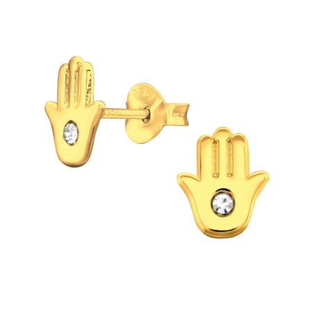 Hamsa kéz 14k aranyozott  - 925 Ezüst Fülbevalók Kristállyal