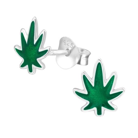 Kannabisz Levél - 925 Ezüst Stift fülbevaló féldrágakővel