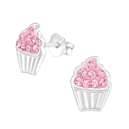 Cupcake pink kristállyal Valódi Európai Kristályokkal - 925 Ezüst Gyermek Lacrystale