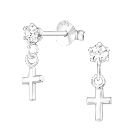 Lógó Kereszt - 925 Ezüst kristály stift fülbevaló