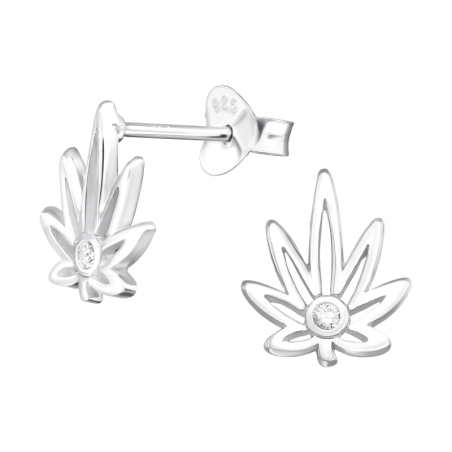 Kannabisz Levél fehér köves - 925 Ezüst Cirkónia Stift Fülbevaló