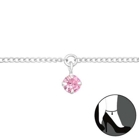 Pink cirkónia kő - 925 Ezüst Bokalánc