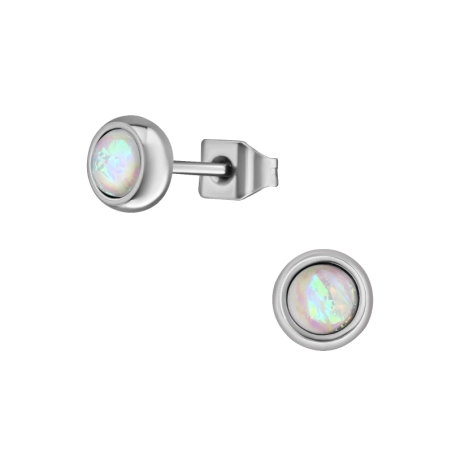 Sebészeti Acél Kerek 5 mm Fülpárnák Szintetikus Opálzal Acél Stift Észer | All4silver