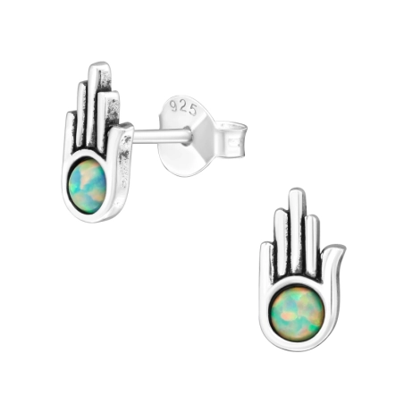 Hamsa Ezüst Mesterséges opál Stift fülbevaló féldrágakővel Észer | All4silver