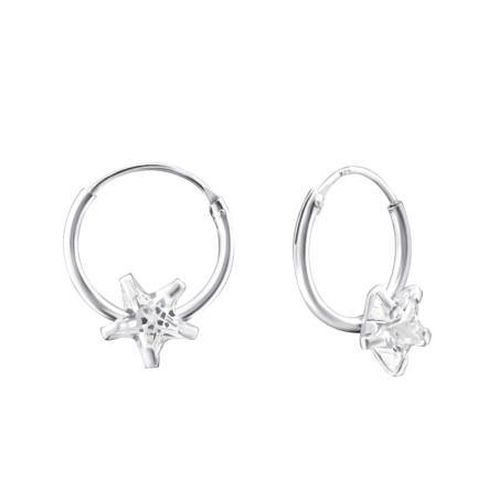 Ezüst Ezüst 12mm Hoops Csillagokkal Karika fülbevaló Észer | All4silver