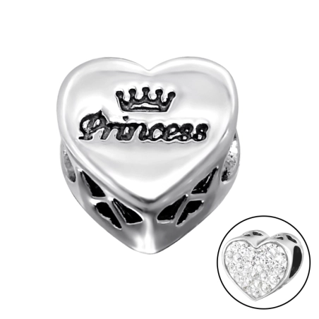 Szív Princess - 925 ezüst Cirkónia/ Kristály charmok