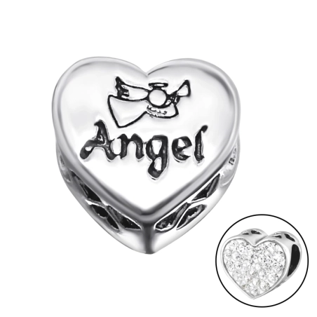 Szív Angel - 925 Ezüst Cirkónia/ Kristály charmok
