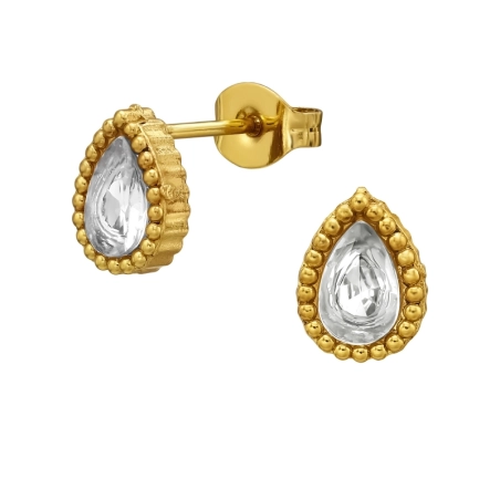 8,5 mm-es csepp alakú, texturált szegély, aranyozott Acél Stift Észer | All4silver